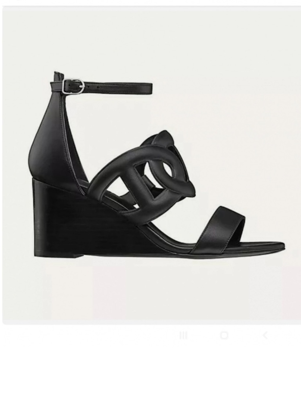 Hermes Brisbane Black Leather Ankle-Strap Wedge Sandals - Picture 2 of 12